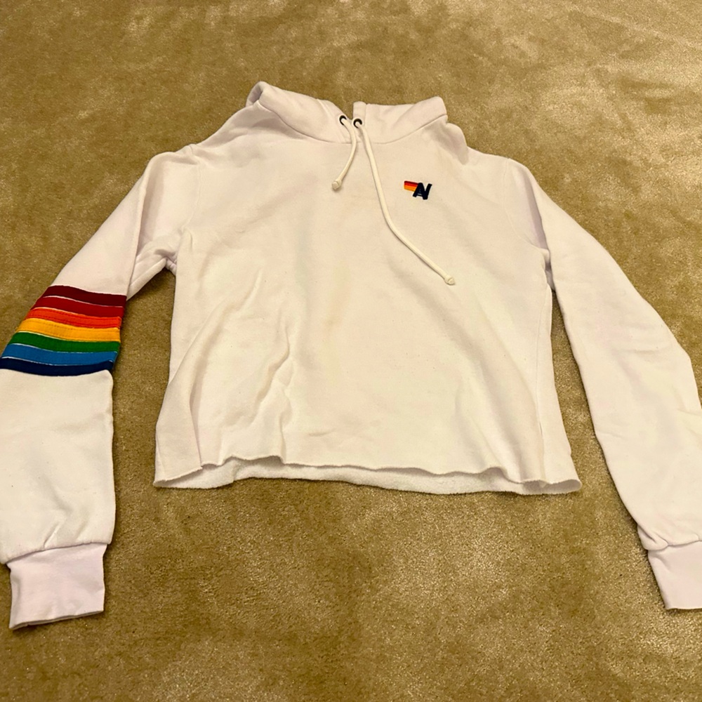 Aviator Nation cropped white hoodie
